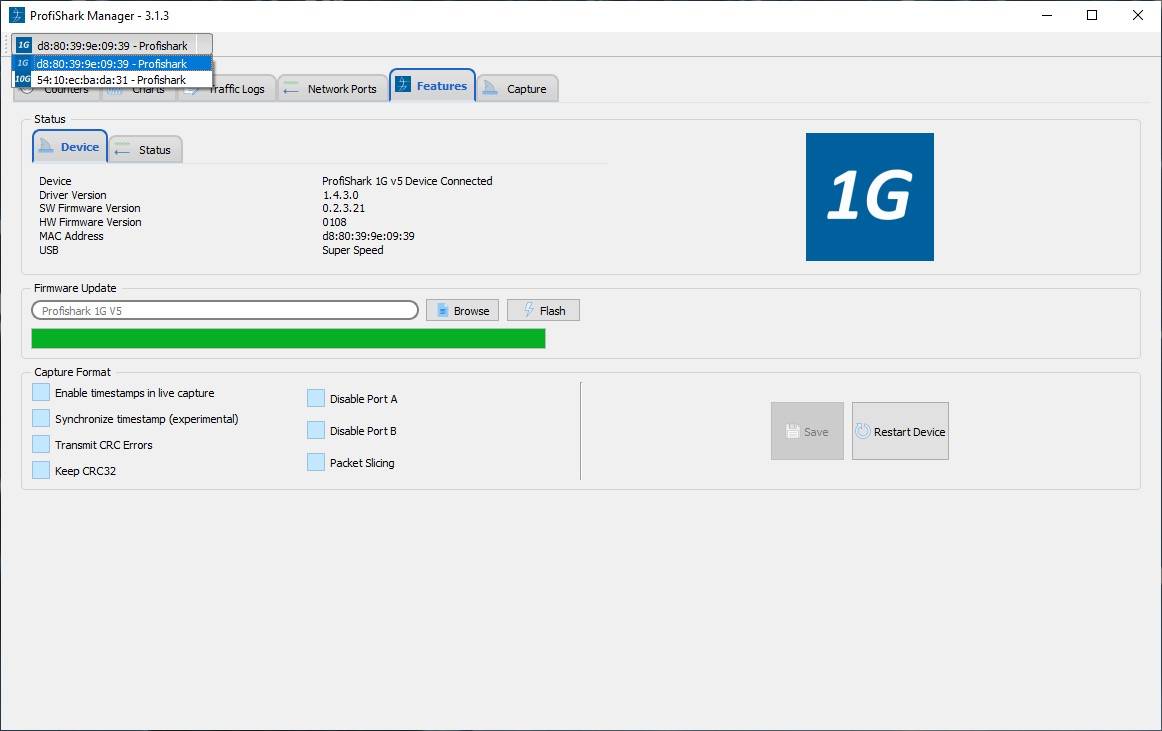 ProfiShark Manager switching between multiple devices